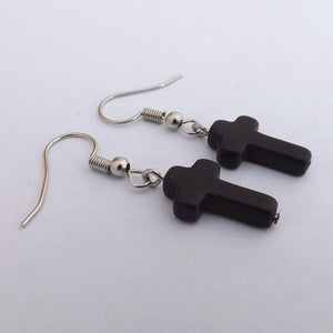 Black Cross Drop Earrings