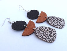 Load image into Gallery viewer, Black Fauther Leather &amp; Wood Animal Print Drop Earrings
