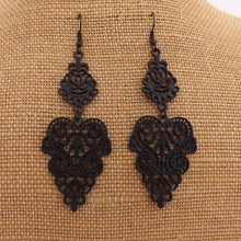 Load image into Gallery viewer, Black Filigree Drop Earrings on French Hooks
