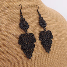 Load image into Gallery viewer, Black Filigree Drop Earrings on French Hooks
