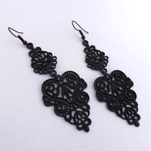 Load image into Gallery viewer, Black Filigree Drop Earrings on French Hooks
