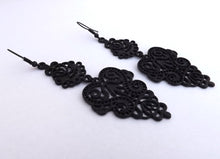 Load image into Gallery viewer, Black Filigree Drop Earrings on French Hooks
