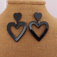 Load image into Gallery viewer, Black Acrylic Heart Drop Earrings on Stud Setting
