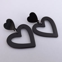 Load image into Gallery viewer, Black Acrylic Heart Drop Earrings on Stud Setting

