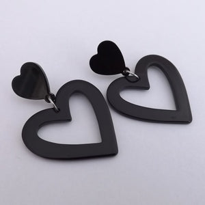 Black Acrylic Heart Drop Earrings on Stud Setting