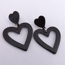 Load image into Gallery viewer, Black Acrylic Heart Drop Earrings on Stud Setting
