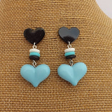 Load image into Gallery viewer, Black &amp; Blue Handmade Heart &amp; Bead Drop Earrings
