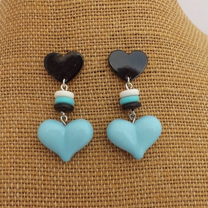 Black & Blue Handmade Heart & Bead Drop Earrings