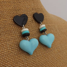 Load image into Gallery viewer, Black &amp; Blue Handmade Heart &amp; Bead Drop Earrings
