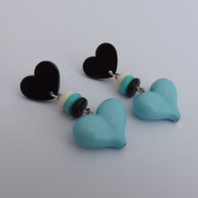 Load image into Gallery viewer, Black &amp; Blue Handmade Heart &amp; Bead Drop Earrings
