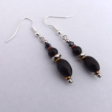 Load image into Gallery viewer, Black, Bronze &amp; Silver Handmade Bead Earrings
