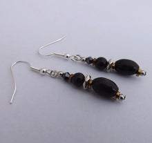 Load image into Gallery viewer, Black, Bronze &amp; Silver Handmade Bead Earrings
