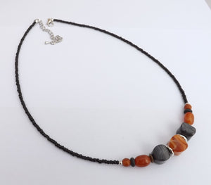 Black, Brown & Grey Handmade Bead Necklace