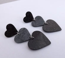 Load image into Gallery viewer, Glitter Triple Acrylic Heart Stud Earrings (Pink or Black)
