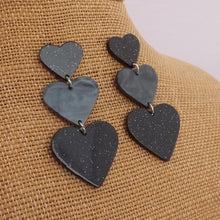 Load image into Gallery viewer, Glitter Triple Acrylic Heart Stud Earrings (Pink or Black)
