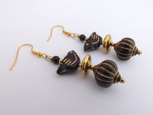 Load image into Gallery viewer, Black &amp; Gold Handmade Bird Bead Earrings
