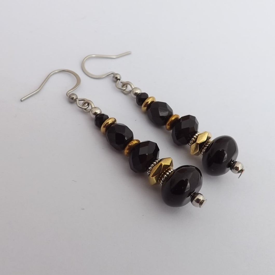 Black & Gold Handmade Glass Bead Earrings