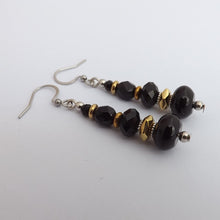 Load image into Gallery viewer, Black &amp; Gold Handmade Glass Bead Earrings
