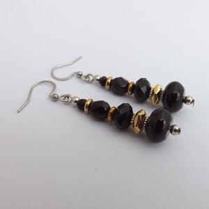 Black & Gold Handmade Glass Bead Earrings