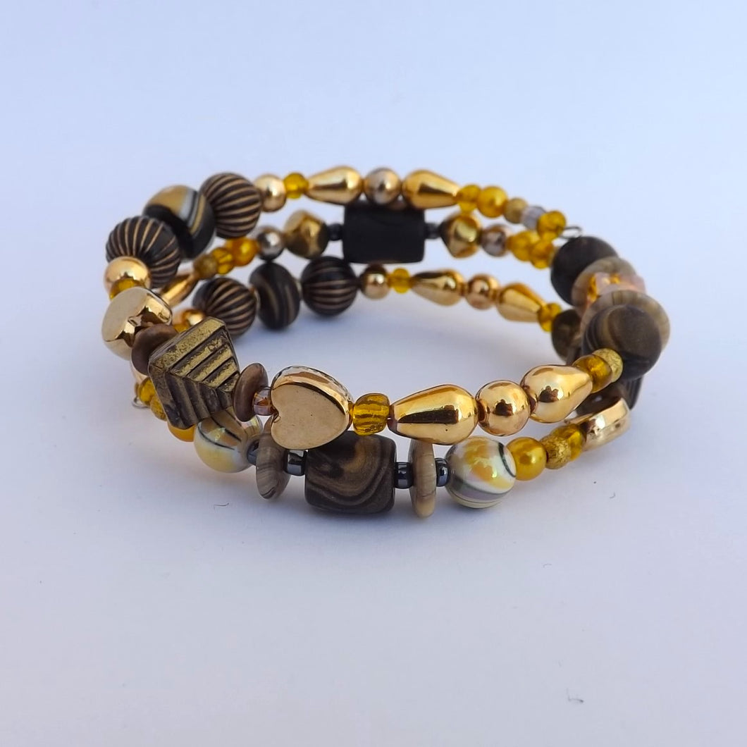 Black & Gold Handmade Memory Wire Bead Bracelet