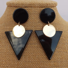 Load image into Gallery viewer, Black &amp; Gold Tone Acrylic Triangle Earrings
