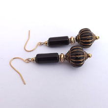 Load image into Gallery viewer, Black &amp; Gold Handmade Bead Earrings
