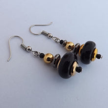 Load image into Gallery viewer, Black &amp; Gold Handmade Bead Earrings (Made in NZ)
