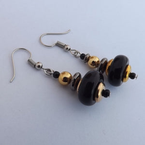 Black & Gold Handmade Bead Earrings (Made in NZ)