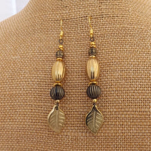 Load image into Gallery viewer, Black &amp; Gold Handmade Bead Earrings with Leaves
