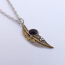 Load image into Gallery viewer, Black, Gold &amp; Silver Feather Pendant Necklace
