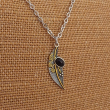 Load image into Gallery viewer, Black, Gold &amp; Silver Feather Pendant Necklace
