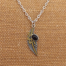 Load image into Gallery viewer, Black, Gold &amp; Silver Feather Pendant Necklace
