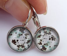 Load image into Gallery viewer, Black, Green &amp; White Pattern Dome Earrings on Lever Back Hooks
