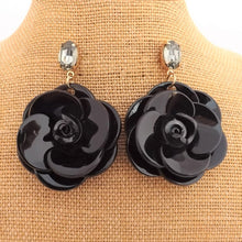 Load image into Gallery viewer, Black &amp; Grey Acrylic Flower Stud Earrings
