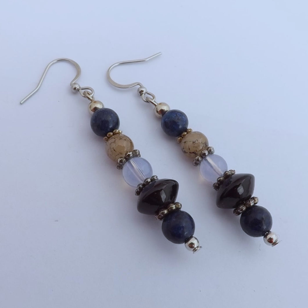 Black, Grey & Blue Handmade Bead Earrings
