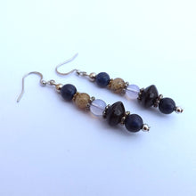 Load image into Gallery viewer, Black, Grey &amp; Blue Handmade Bead Earrings
