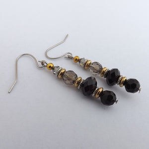 Black, Grey, Silver & Gold Tone Handmade Bead Earrings
