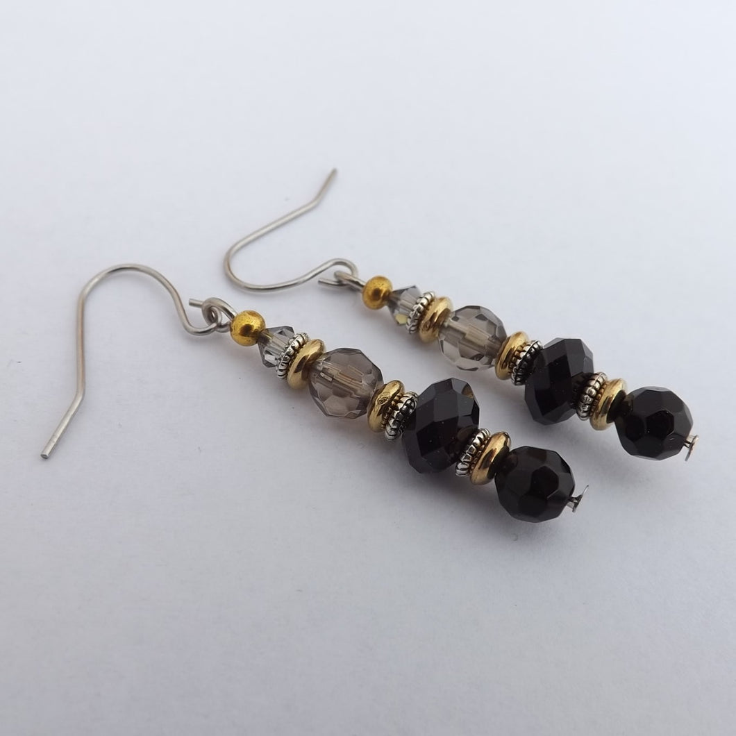 Black, Grey, Silver & Gold Tone Handmade Bead Earrings
