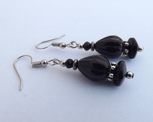Black Handmade Glass Bead Earrings (Made in NZ)