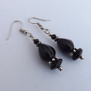 Black Handmade Glass Bead Earrings (Made in NZ)