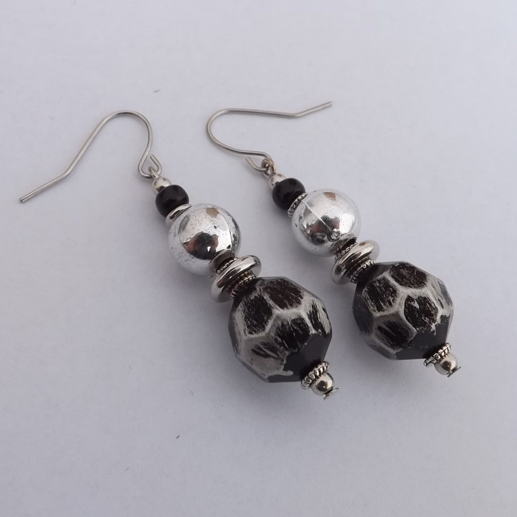 Black & Silver Handmade Bead Earrings