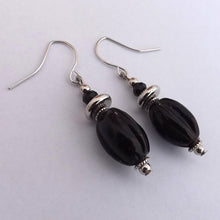 Load image into Gallery viewer, Black &amp; Silver Handmade Glass Bead Earrings
