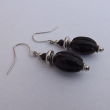 Load image into Gallery viewer, Black &amp; Silver Handmade Glass Bead Earrings
