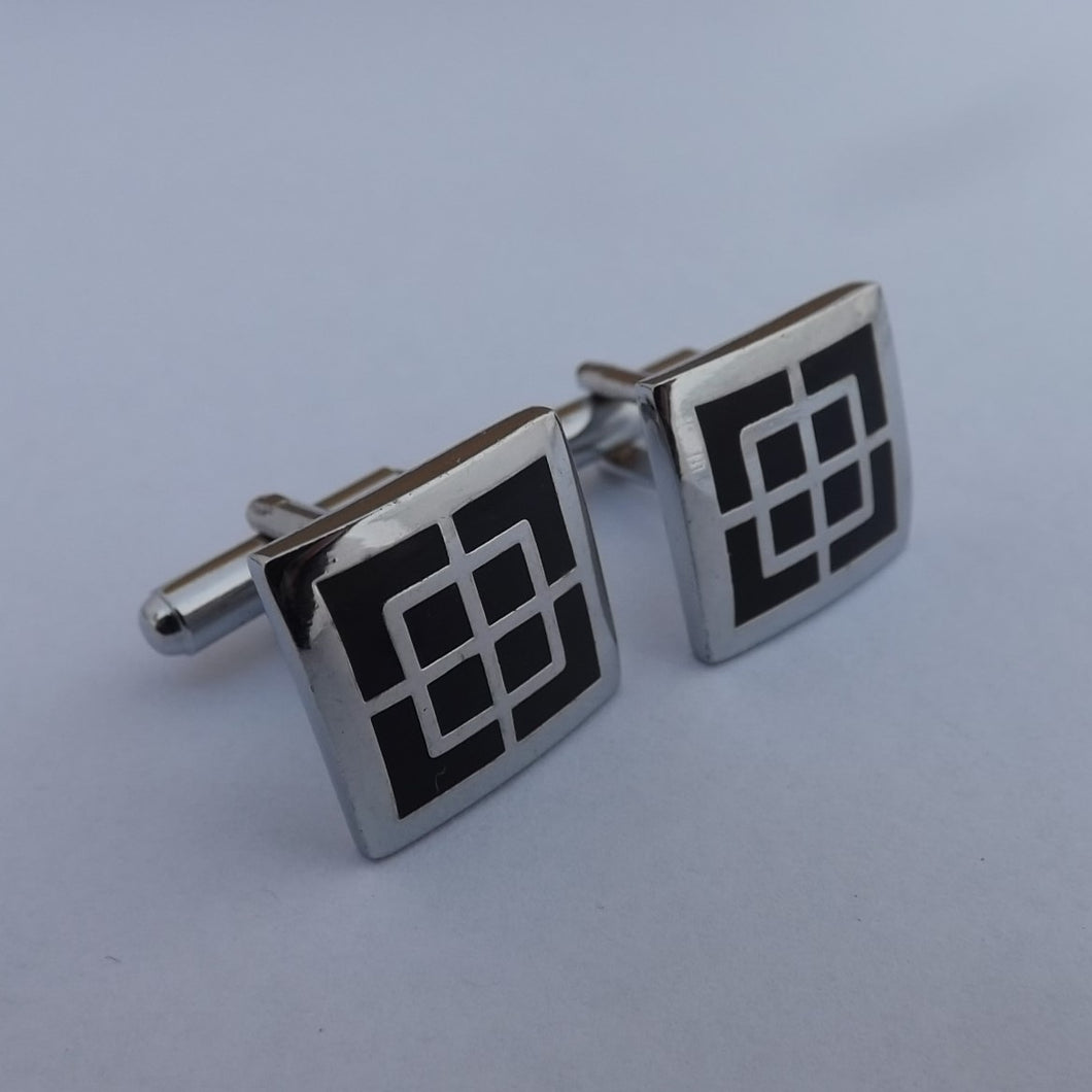 Black & Silver Tone Square Cuff links