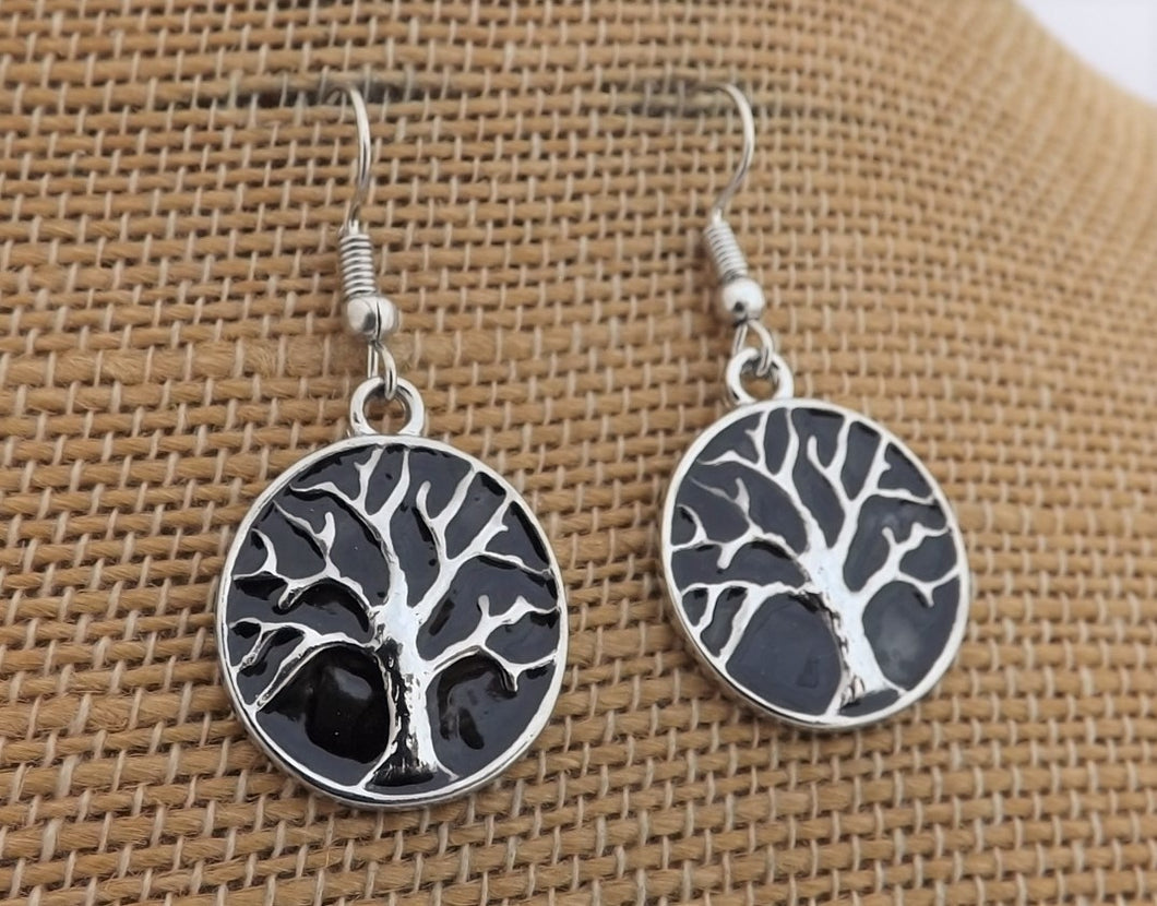 Black & Silver Toned Tree of Life Earrings