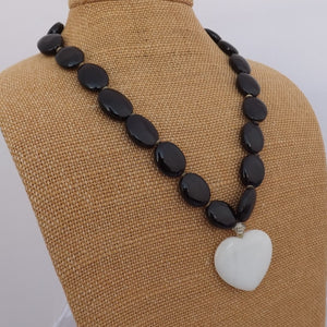 Black & White Agate Bead & Heart Necklace