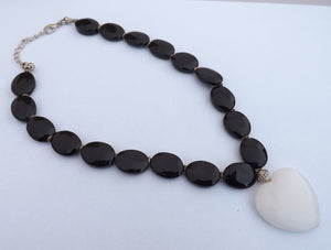 Black & White Agate Bead & Heart Necklace