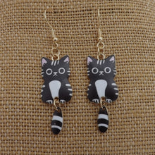 Load image into Gallery viewer, Black &amp; White Cat Drop Earrings
