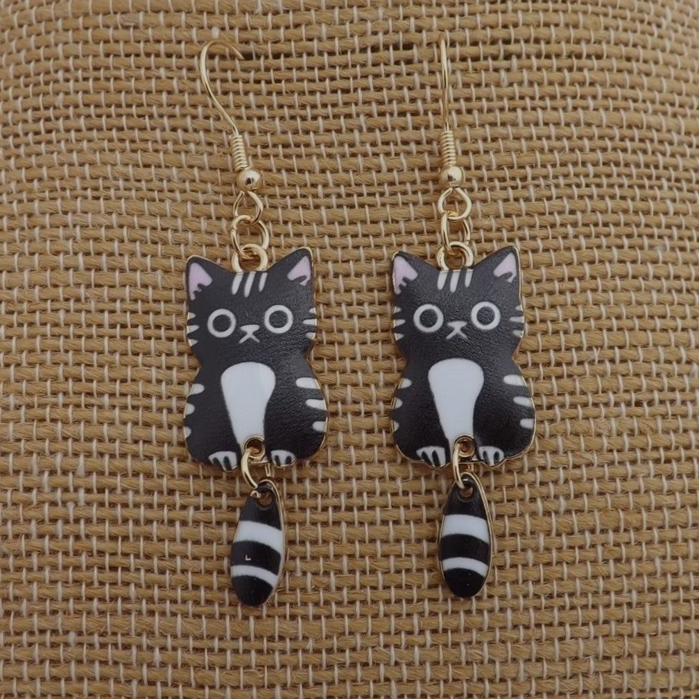 Black & White Cat Drop Earrings