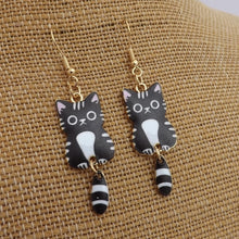 Load image into Gallery viewer, Black &amp; White Cat Drop Earrings
